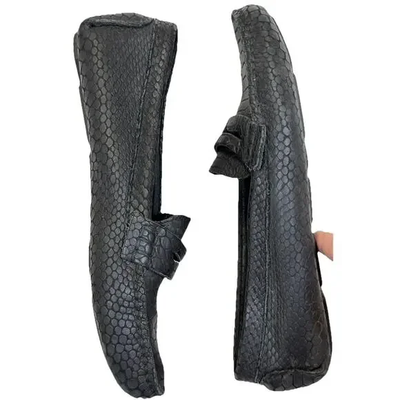 Charleston Shoe Co Tradd Penny Loafers Women's Sz 7 M Black Leather Slip-on Croc - Picture 4 of 12